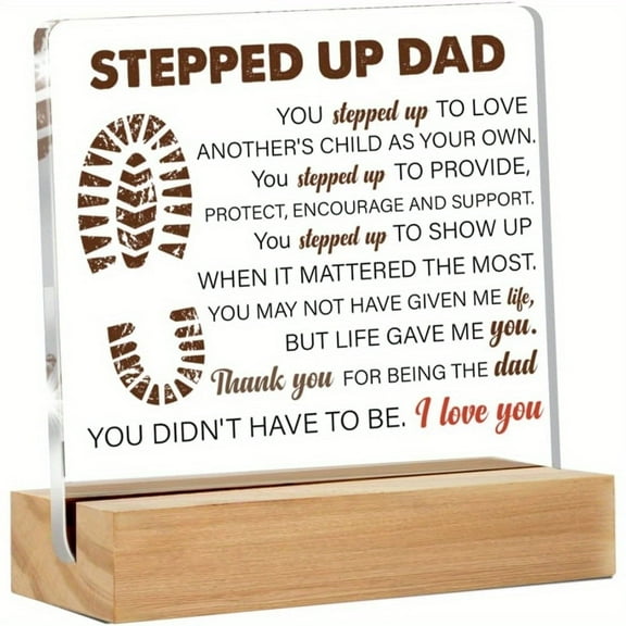 Stepdad Gifts From Stepdaughter Stepson Stepfather Gifts For Birthday Christmas Father'S Day Stepped Up Dad Clear Acrylic Desk Decorative Sign For Home Decor