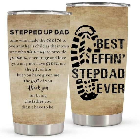 Stepdad Gifts from Daughter, Son, Kids, Bonus Dad Birthday Gifts for Stepfather Christmas Ideas, Step Dad 20 Oz Tumbler Stepped Up Dad Cup