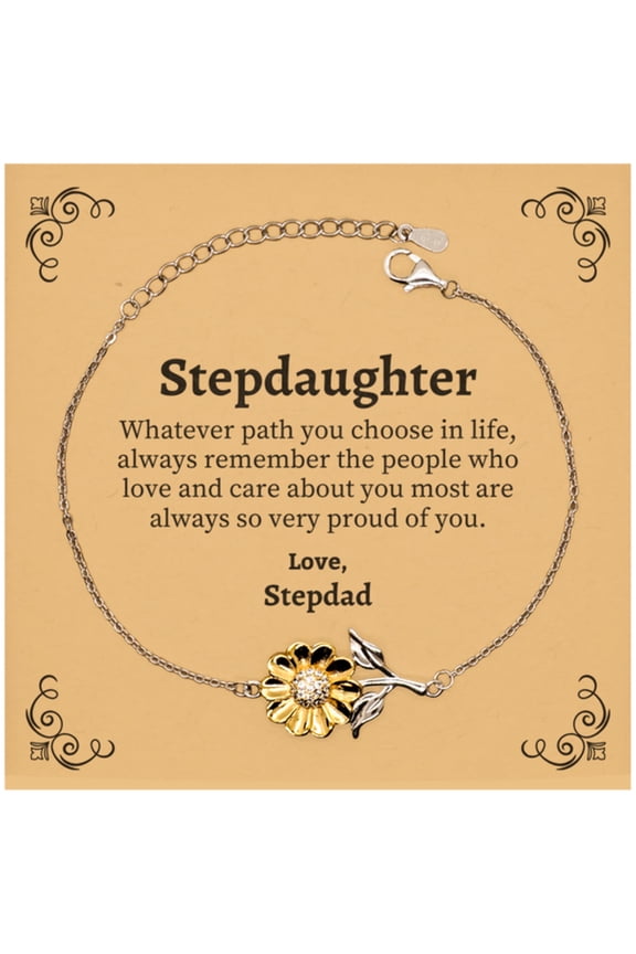 Stepdaughter Sunflower Bracelet, Always so very proud of you, Inspirational Stepdaughter Birthday Supporting Gifts From Stepdad