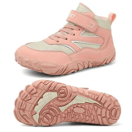 Stepedia Barefoot Hiking Boots for Kids Boys Girls Outdoor Athletic Wide Hiking Shoes for Trekking Trails Climbing Walking, Pink