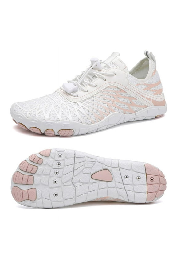 Women's Water Shoes Barefoot Wide Quick Dry Beach Shoes Non Slip Aqua Shoes for Swimming, White Size 8.5