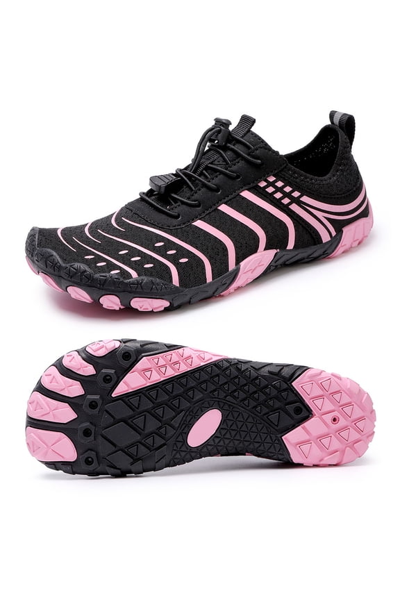 Barefoot Water Shoes Women Wide Toe Box Barefoot Shoes for Exercise Hiking Boating Swimming, Black Pink