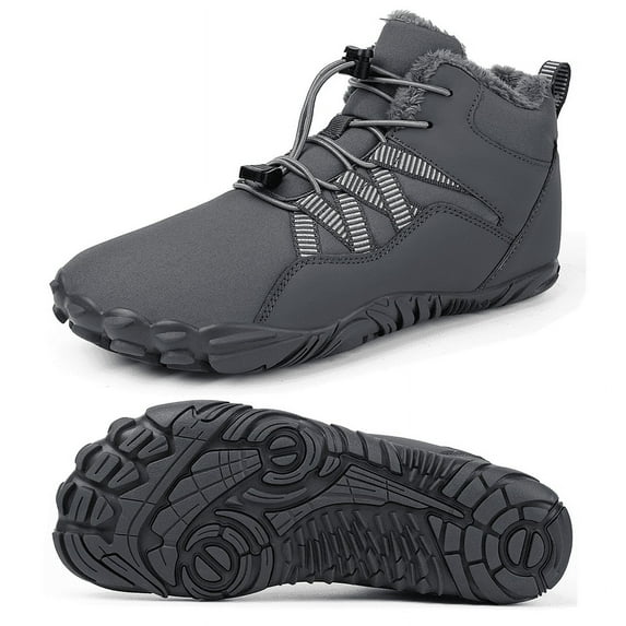 Stepedia Barefoot Winter Hiking Boots Men Women Wide Toe Box Waterproof Snow Boots for Outdoor Walking, Dark Gray 12.5 Women/11.5 Men