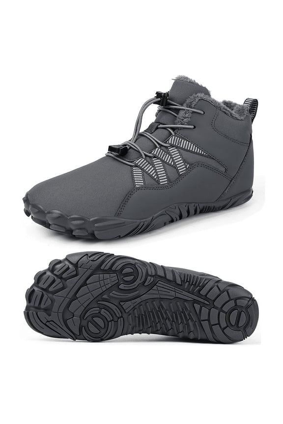 Barefoot Winter Hiking Boots Men Women Wide Toe Box Waterproof Snow Boots for Outdoor Walking, Dark Gray 12.5 Women/11.5 Men