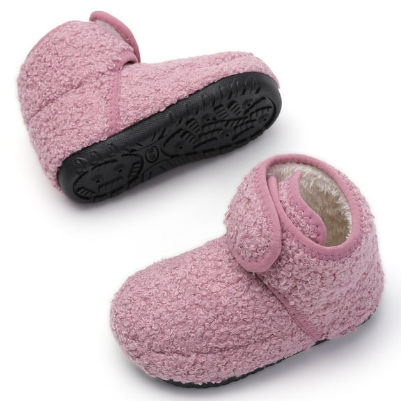 Stepedia Boys Girls House Slippers with Microfleece Lining Cozy Household Shoes Non-slip for Kids, Pink
