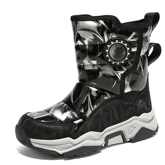 Stepedia Boys Girls Snow Boots Outdoor Slip Resistant Insulated Waterproof Kids Winter Boots, Black Gray 12 Little Kid