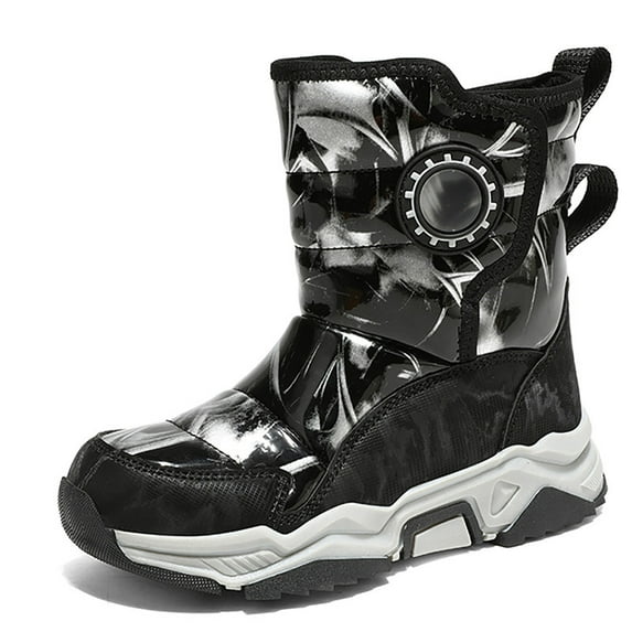 Stepedia Boys Girls Snow Boots Outdoor Slip Resistant Insulated Waterproof Kids Winter Boots, Black Gray 2.5 Big Kid
