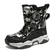 Stepedia Boys Girls Snow Boots Outdoor Slip Resistant Insulated Waterproof Kids Winter Boots, Black Gray 4.5 Big Kid
