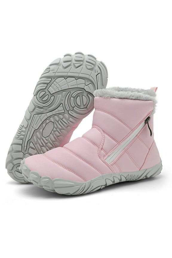 Kids Snow Boots for Boys Girls Barefoot Winter Wide Toe Box Boots Waterproof Faux Fur Lined