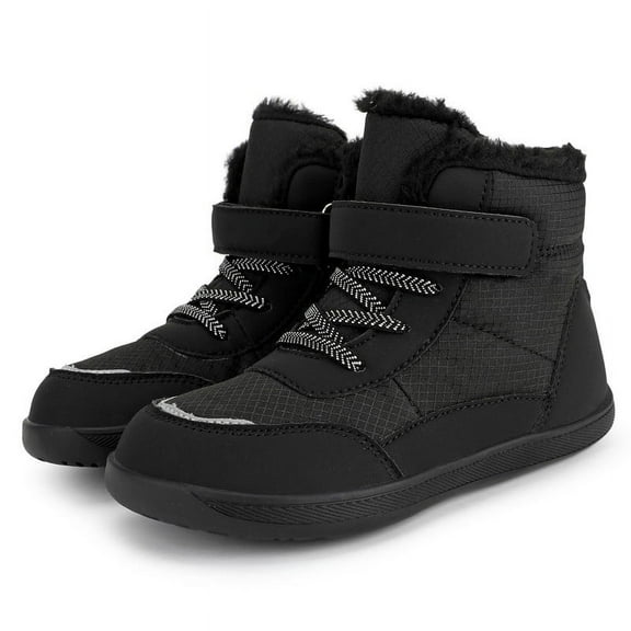 Stepedia Boys Girls Barefoot Snow Boots Wide Toe Box Waterproof Zero Drop Sole Minimalist Ankle Winter Boots for Kids, Black