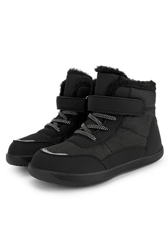 Boys Girls Barefoot Snow Boots Wide Toe Box Waterproof Zero Drop Sole Minimalist Ankle Winter Boots for Kids, Black