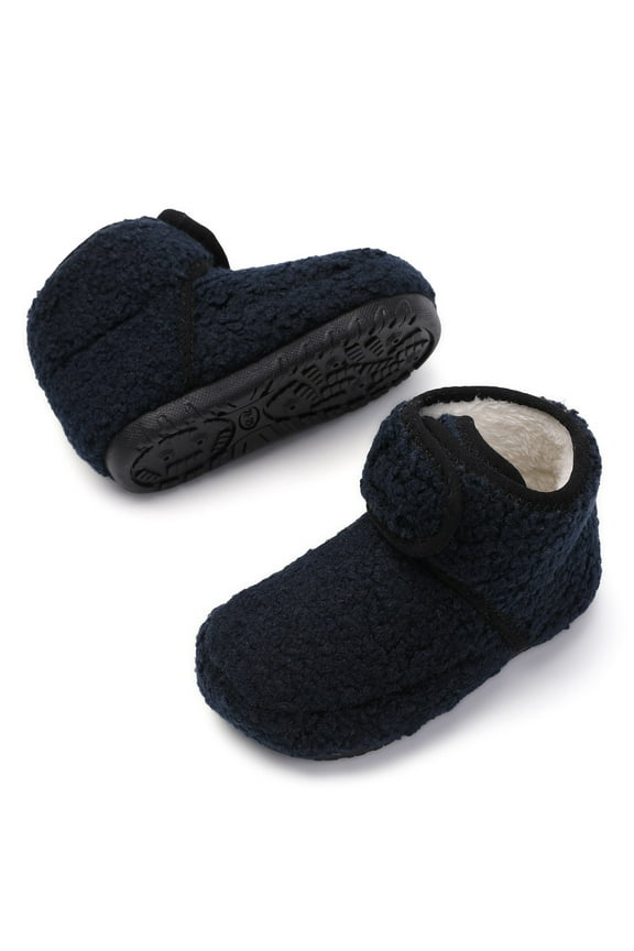 Girls Boys Slipper Kids Warm Lightweight Faux Fur Toddler House Shoes, Navy