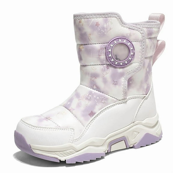 Stepedia Girls Snow Boots Waterproof Outdoor Warm Slip Boys Winter Shoes for Kids, White Purple 1.5 Big Kid