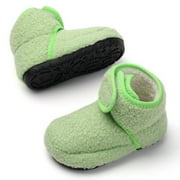 Stepedia House Slippers for Kids Boys Girls Fuzzy Slippers Walking Shoes with Rubber Sole, Green
