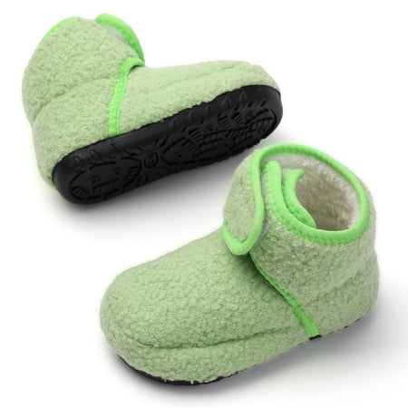 Stepedia House Slippers for Kids Boys Girls Fuzzy Slippers Walking Shoes with Rubber Sole, Green