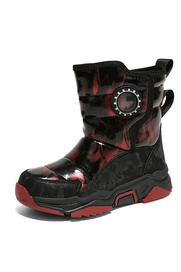Kids Boys Girls Faux Fur Lined Winter Waterproof Warm Snow Boots, Black Red 13 Little Kid