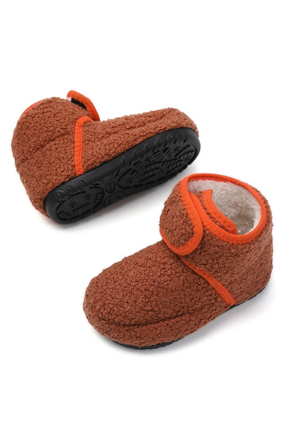 Kids Boys Girls House Indoor Slippers Warm Household Booties for Toddler, Caramel