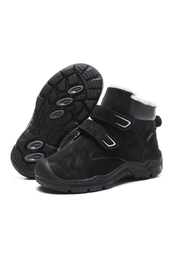 Kids Boys Girls Winter Snow Boots Waterproof Outdoor Insulated Ankle Boots, Black