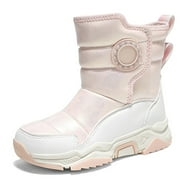 Stepedia Kids Girls Snow Boots Winter Waterproof Slip Resistant Boys Cold Weather Boots, White Pink 1 Big Kid