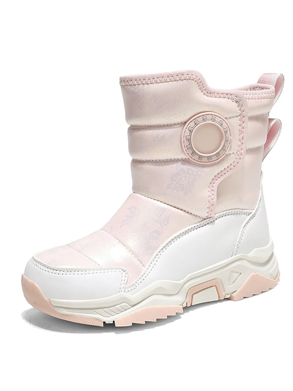 Kids Girls Snow Boots Winter Waterproof Slip Resistant Boys Cold Weather Boots, White Pink 11.5 Little Kid
