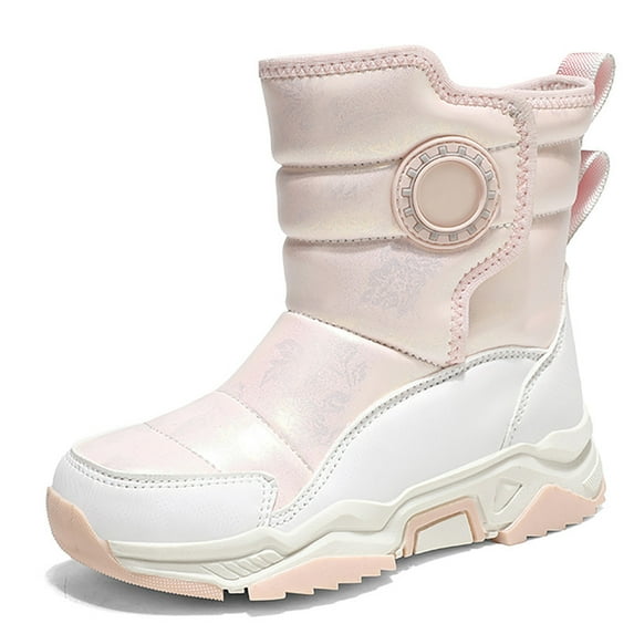 Stepedia Kids Girls Snow Boots Winter Waterproof Slip Resistant Boys Cold Weather Boots, White Pink 4.5 Big Kid