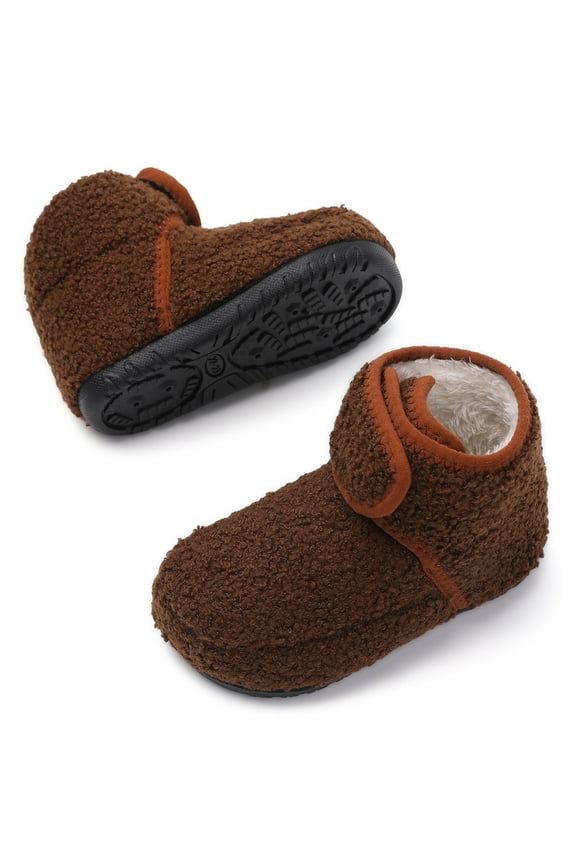 Kids Slippers Fuzzy Kids Slippers Warm House Shoes Boots for Boys Girls, Brown