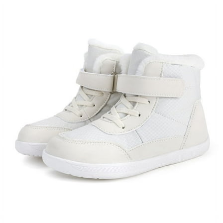 Stepedia Snow Boots Kids Wide Toe Box Faux Fur Lined Winter Shoes Warm Anti-Slip Minimalist Barefoot Boys Girls Boots, White