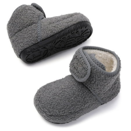 Stepedia Kids Winter Indoor Household Slippers Toddler House Shoes Warm Barefoot Booties for Boys Girls, Gray