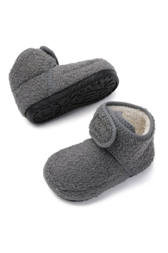 Kids Winter Indoor Household Slippers Toddler House Shoes Warm Barefoot Booties for Boys Girls, Gray