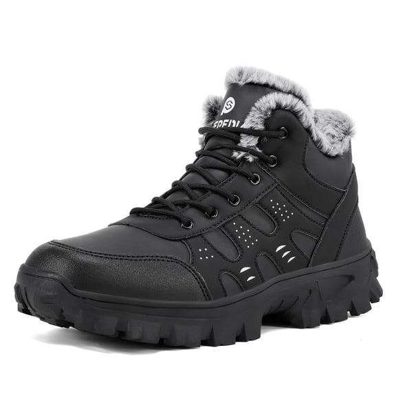 Stepedia Men's Snow Boots Insulated Waterproof Faux Fur Warm Hiking Winter Shoes for Outdoor, Black