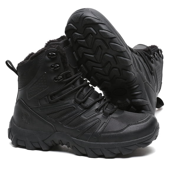 Stepedia Men's Snow Boots Lightweight Waterproof Winter Boots Faux Fur Lined Anti-slip Cold Weather Hiking Boots, Black