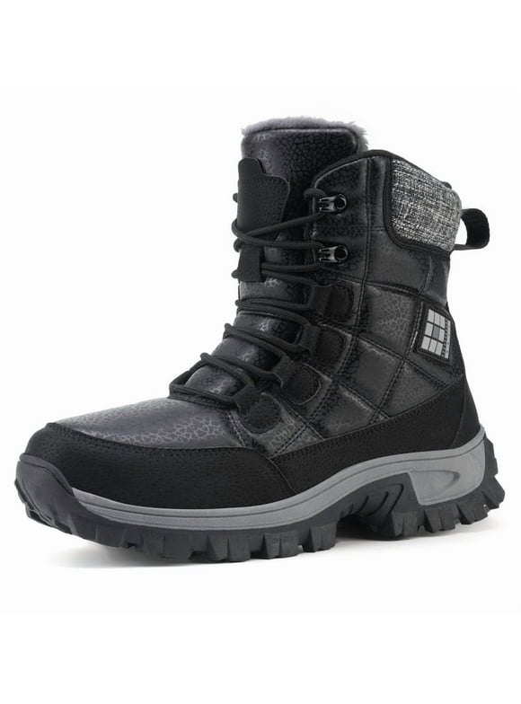 Men's Snow Boots Warm Insulated Faux Fur Lined Mid Calf Waterproof Winter Shoes, Black