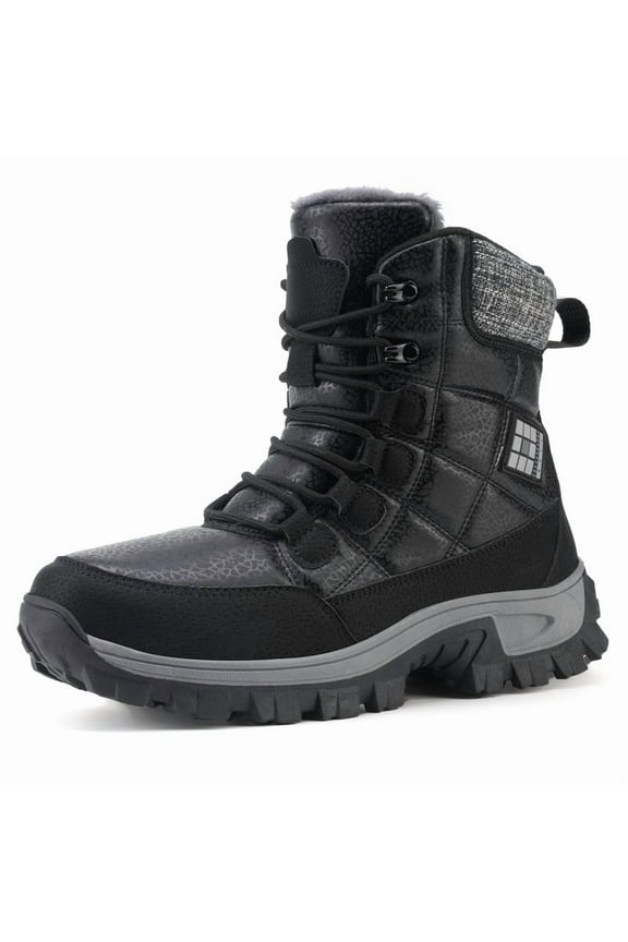 Men's Snow Boots Warm Insulated Faux Fur Lined Mid Calf Waterproof Winter Shoes, Black