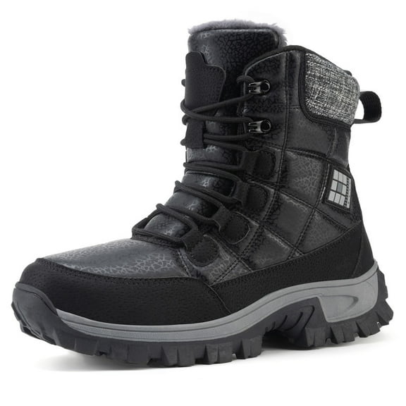 Stepedia Men's Snow Boots Warm Insulated Faux Fur Lined Mid Calf Waterproof Winter Shoes, Black