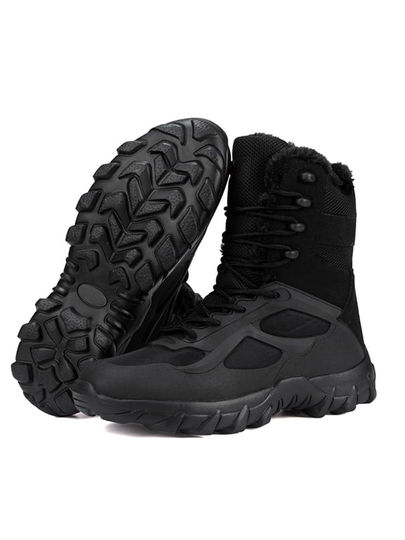 Men's Waterproof Hiking Winter Snow Boots Insulated Faux Fur Liner Lightweight Outdoor Warm Boots, Black