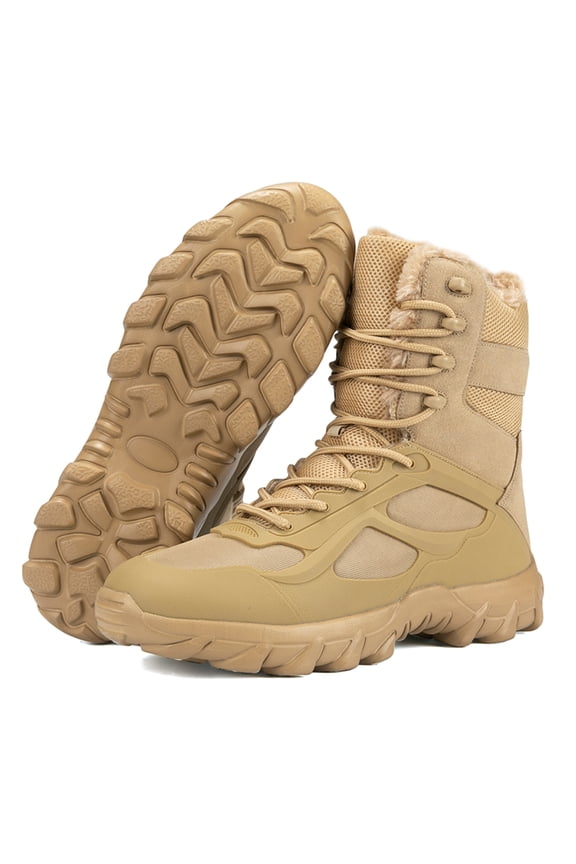 Men's Waterproof Insulated Snow Boots Outdoor Non Slip Winter Boots for Winter with Faux Fur, Wheat