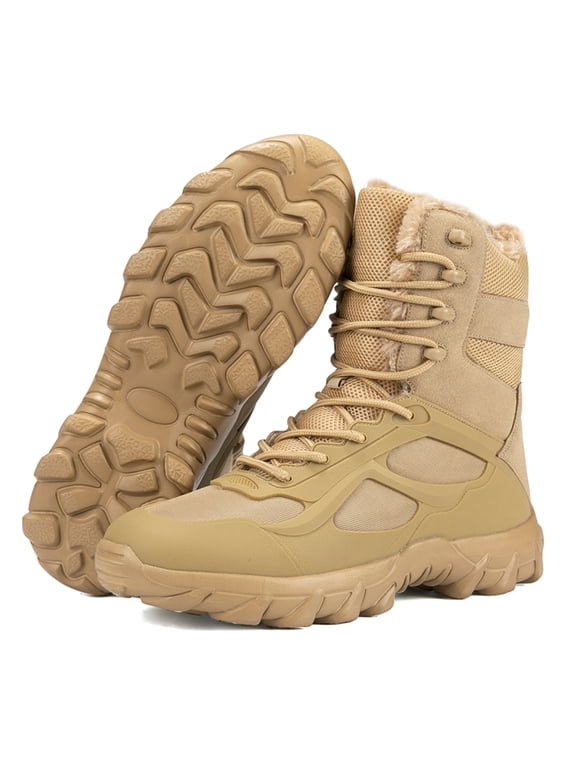Men's Waterproof Insulated Snow Boots Outdoor Non Slip Winter Boots for Winter with Faux Fur, Wheat