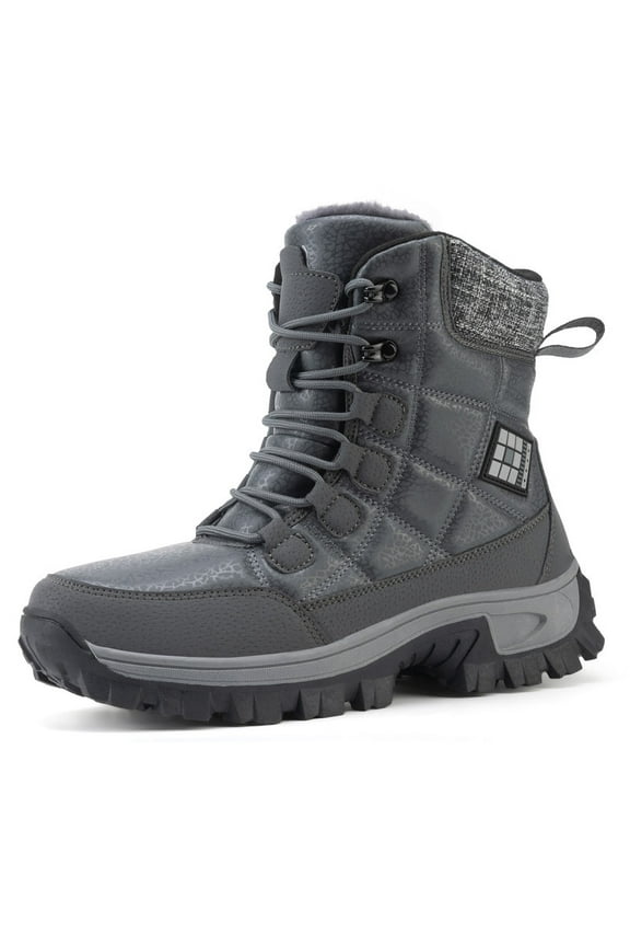 Men's Waterproof Winter Boots Wide Outdoor Insulated Mid Calf Insulated Snow Boots, Gray