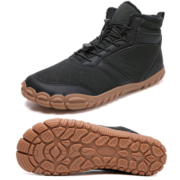 Stepedia Men's Wide Barefoot Winter Boots Waterproof Cold Weather Faux Fur Snow Boots, Black