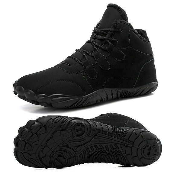Stepedia Mens Womens Winter Barefoot Shoes Wide Toe Box Winter Boots Faux Fur Zero Drop Sole, Black 7.5 Women/6.5 Men