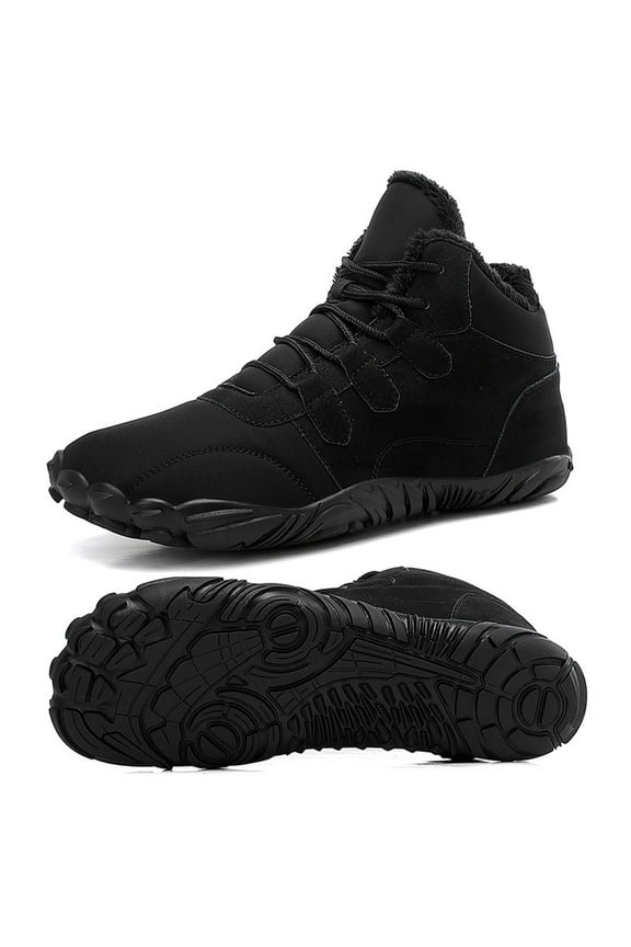 Mens Womens Winter Barefoot Shoes Wide Toe Box Winter Boots Faux Fur Zero Drop Sole, Black 8.5 Women/7.5 Men