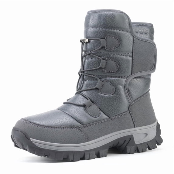 Stepedia Snow Boots Men Mid Calf Anti-Slip Winter Shoes Warm Plush Outdoor Boots Walking Booties, Gray