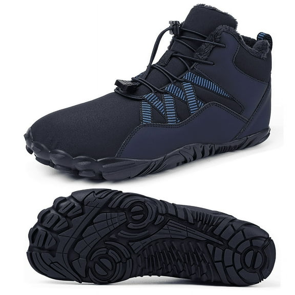 Stepedia Snow Boots Winter Barefoot Warm Faux Fur Anti-Slip Wide Toe Box Hiking Boots for Men Women, Navy 13 Women/12 Men