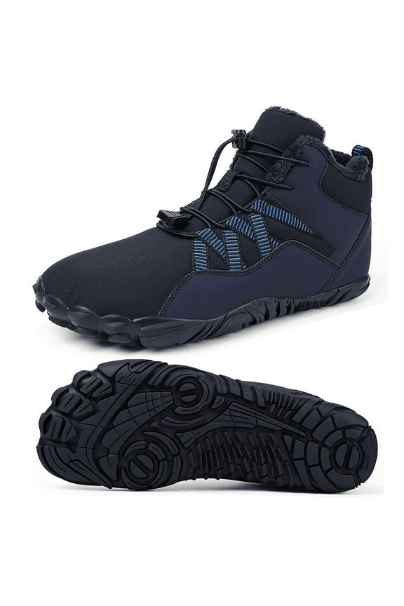 Snow Boots Winter Barefoot Warm Faux Fur Anti-Slip Wide Toe Box Hiking Boots for Men Women, Navy 14 Women/13 Men