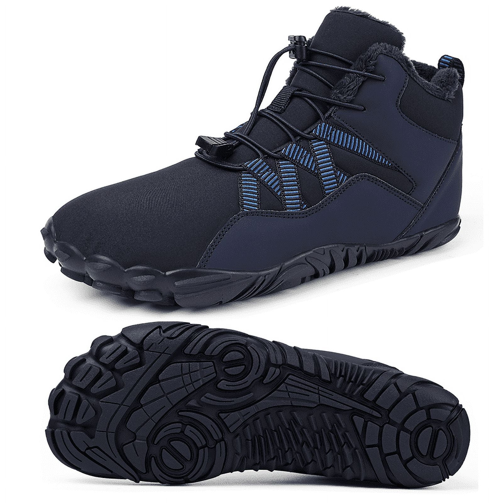 Stepedia Snow Boots Winter Barefoot Warm Faux Fur Anti-Slip Wide Toe Box Hiking Boots for Men Women, Navy 7.5 Women/6.5 Men
