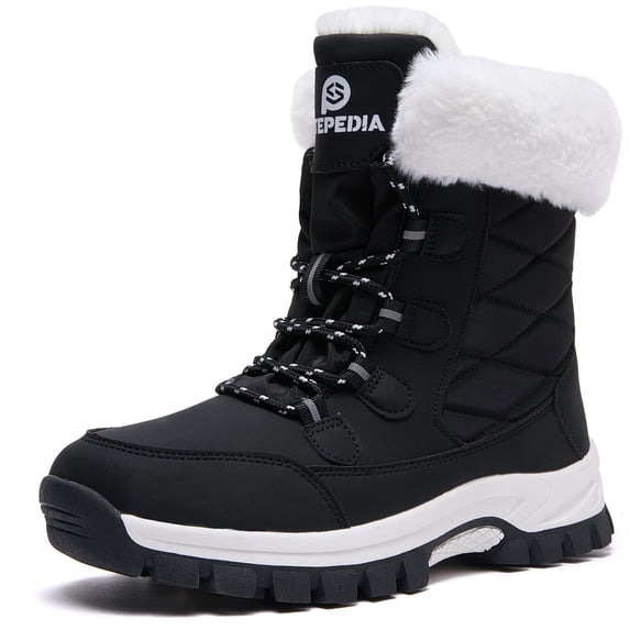 Stepedia Snow Boots Womens Warm Faux Fur Insulated Non-Slip Outdoor Mid Calf Winter Boots, Black
