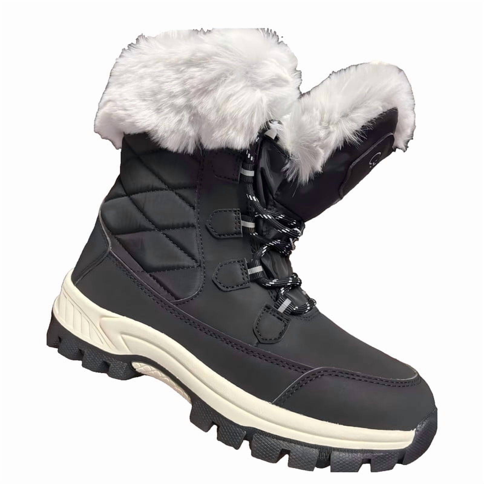 Calf Boots Women Flock Boots Black Snow Boots