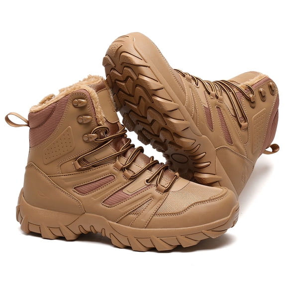 Stepedia Snow Boots for Men Insulated Waterproof Winter Boots Faux Fur Outdoor Hiking Boot for Cold Weather, Brown