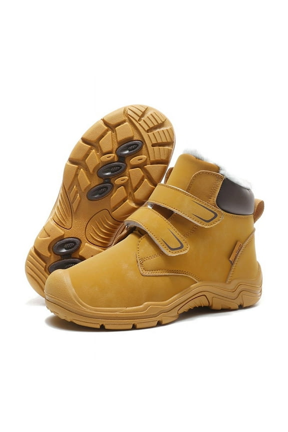 Waterproof Snow Boots for Kids Boys Girls Insulated Winter Boots with Faux Fur, Yellow