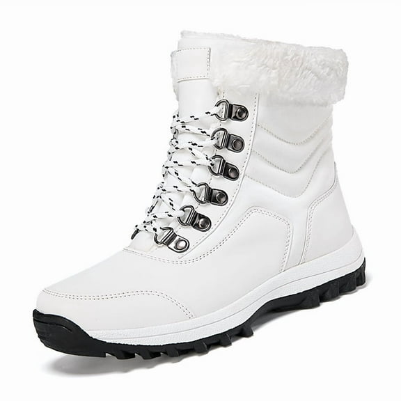 Stepedia Winter Boots Warm Faux Fur Lined Mid-Calf Waterproof Snow Boots for Women, White